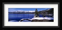 Lake with a snowcapped mountain range in the background, Sand Harbor, Lake Tahoe, California, USA Fine Art Print