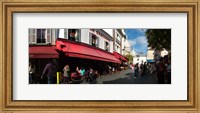 Busy street lined with bistros, Montmarte, Paris, Ile-de-France, France Fine Art Print