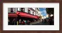 Busy street lined with bistros, Montmarte, Paris, Ile-de-France, France Fine Art Print