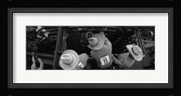 High angle view of cowboys with horses at rodeo, Wichita Falls, Texas, USA Fine Art Print