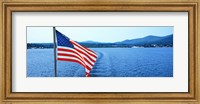 Flag and view from the Minne Ha Ha Steamboat, Lake George, New York State, USA Fine Art Print