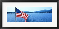 Flag and view from the Minne Ha Ha Steamboat, Lake George, New York State, USA Fine Art Print