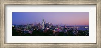 High angle view of a city at sunrise, Seattle, Mt Rainier, Washington State Fine Art Print