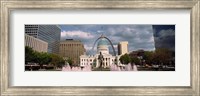Government building and fountain surrounded by Gateway Arch, Old Courthouse, St. Louis, Missouri, USA Fine Art Print