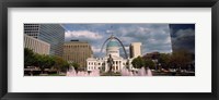 Government building and fountain surrounded by Gateway Arch, Old Courthouse, St. Louis, Missouri, USA Fine Art Print