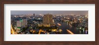 High angle view of city at dusk, Chao Phraya River, Bangkok, Thailand Fine Art Print