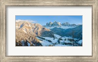Snowy valley in winter, St. Magdalena, Geisler Spitzen, Val di Funes, Dolomites, Trentino-Alto Adige, South Tyrol, Italy Fine Art Print