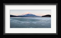Yamanaka Lake covered with ice and Mt Fuji in the background, Yamanakako, Yamanashi Prefecture, Japan Fine Art Print
