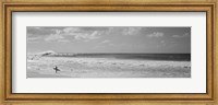 Surfer standing on the beach in black and white, Oahu, Hawaii Fine Art Print