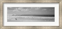 Surfer standing on the beach in black and white, Oahu, Hawaii Fine Art Print