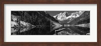 Reflection of a mountain in a lake in black and white, Maroon Bells, Aspen, Colorado Fine Art Print
