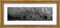 Dwelling structures on a cliff in black and white, Anasazi Ruins, Mule Canyon, Utah, USA Fine Art Print