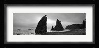 Silhouette of seastacks at sunset, Olympic National Park, Washington State (black and white) Fine Art Print