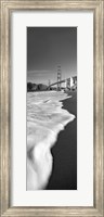 Suspension bridge across a bay in black and white, Golden Gate Bridge, San Francisco Bay, San Francisco, California, USA Fine Art Print