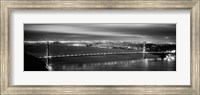 Golden Gate Bridge and San Francisco Skyline Lit Up (black & white) Fine Art Print