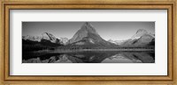 Reflection of mountains in a lake, Swiftcurrent Lake, Many Glacier, US Glacier National Park, Montana, USA (Black & White) Fine Art Print