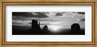 Silhouette of buttes at sunset, Monument Valley, Utah (black and white) Fine Art Print