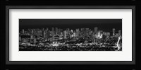 High angle view of a city lit up at night, Honolulu, Oahu, Honolulu County, Hawaii (black and white) Fine Art Print