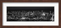 High angle view of a city lit up at night, Honolulu, Oahu, Honolulu County, Hawaii (black and white) Fine Art Print
