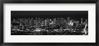 High angle view of a city lit up at night, Honolulu, Oahu, Honolulu County, Hawaii (black and white) Framed Print