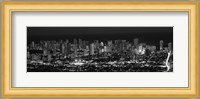 High angle view of a city lit up at night, Honolulu, Oahu, Honolulu County, Hawaii (black and white) Fine Art Print