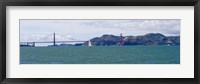 Suspension bridge with a mountain range in the background, Golden Gate Bridge, Marin Headlands, San Francisco, California, USA Fine Art Print