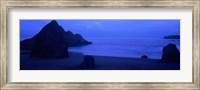 Silhouette of rock formations in the sea at dusk, Myers Creek Beach, Oregon Fine Art Print