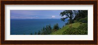 Old red chair near the sea, Strait of Juan de Fuca, San Juan Islands, Whidbey Island, Island County, Washington State, USA Fine Art Print