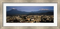 Aerial view of a city a with mountain range in the background, Popocatepetl Volcano, Cholula, Puebla State, Mexico Fine Art Print