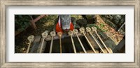 Water ladles in a shrine, Fushimi Inari-Taisha, Fushimi Ward, Kyoto, Kyoto Prefecture, Kinki Region, Honshu, Japan Fine Art Print