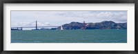 Suspension bridge with a mountain range in the background, Golden Gate Bridge, Marin Headlands, San Francisco, California, USA Fine Art Print