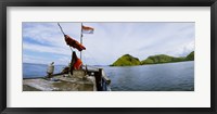 Boat in the sea with islands in the background, Flores Island, Indonesia Fine Art Print