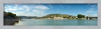 Town at the waterfront, vineyards on the hill in background, Tain-l'Hermitage, Rhone River, Rhone-Alpes, France Fine Art Print