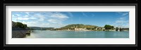 Town at the waterfront, vineyards on the hill in background, Tain-l'Hermitage, Rhone River, Rhone-Alpes, France Fine Art Print