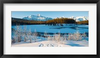 Frozen river with mountain range in the background, Mt Fryatt, Athabaska River, Jasper National Park, Alberta, Canada Fine Art Print