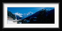 Bridge through Snowcapped mountain range, Valais Canton, Switzerland Fine Art Print