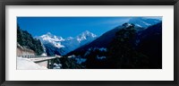 Bridge through Snowcapped mountain range, Valais Canton, Switzerland Fine Art Print