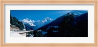 Bridge through Snowcapped mountain range, Valais Canton, Switzerland Fine Art Print