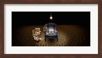 Chair with a monkey and typewriter in the desert Fine Art Print