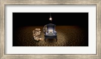 Chair with a monkey and typewriter in the desert Fine Art Print