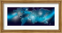 Flat world map on blue background Fine Art Print