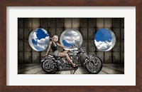 Woman sitting on a motorcycle Fine Art Print