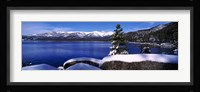 Lake with a snowcapped mountain range in the background, Sand Harbor, Lake Tahoe, California, USA Fine Art Print