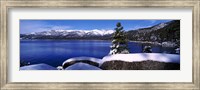 Lake with a snowcapped mountain range in the background, Sand Harbor, Lake Tahoe, California, USA Fine Art Print
