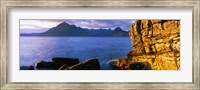 Rock formations at coast, Elgol, Black Cuillin, Isle of Skye, Inner Hebrides, Scotland Fine Art Print