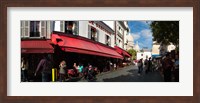 Busy street lined with bistros, Montmarte, Paris, Ile-de-France, France Fine Art Print