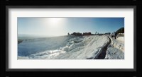 Tourists looking at a hot spring and travertine pool, Pamukkale, Denizli Province, Turkey Fine Art Print