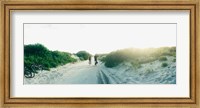 Rear view of a couple cycling along a beach trail, Fort Tilden, Queens, New York City, New York State, USA Fine Art Print