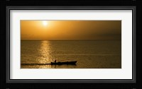 Fishing boat in the sea at sunset, Negril, Westmoreland, Jamaica Fine Art Print