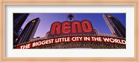 Low angle view of the Reno Arch at dusk, Virginia Street, Reno, Nevada, USA Fine Art Print